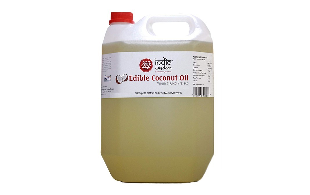 Indic Wisdom Edible Coconut Oil Virgin & Cold Pressed   Plastic Container  5 litre